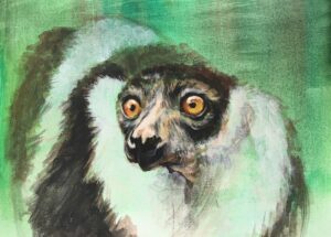 B&W lemur painting in process